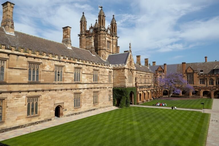 The Quadrangle and jacaranda in bloom